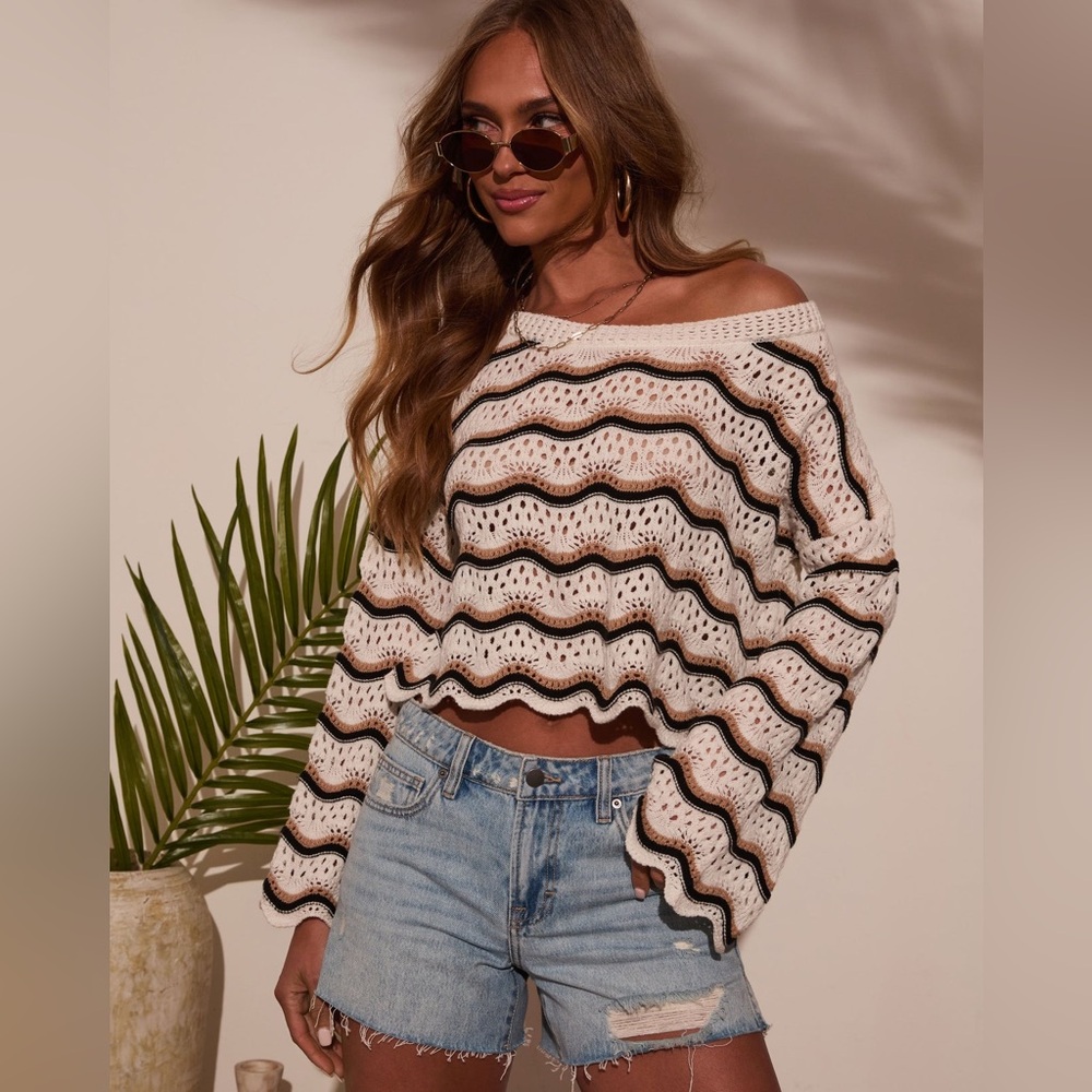 Vici Cream and Brown Striped Sweater